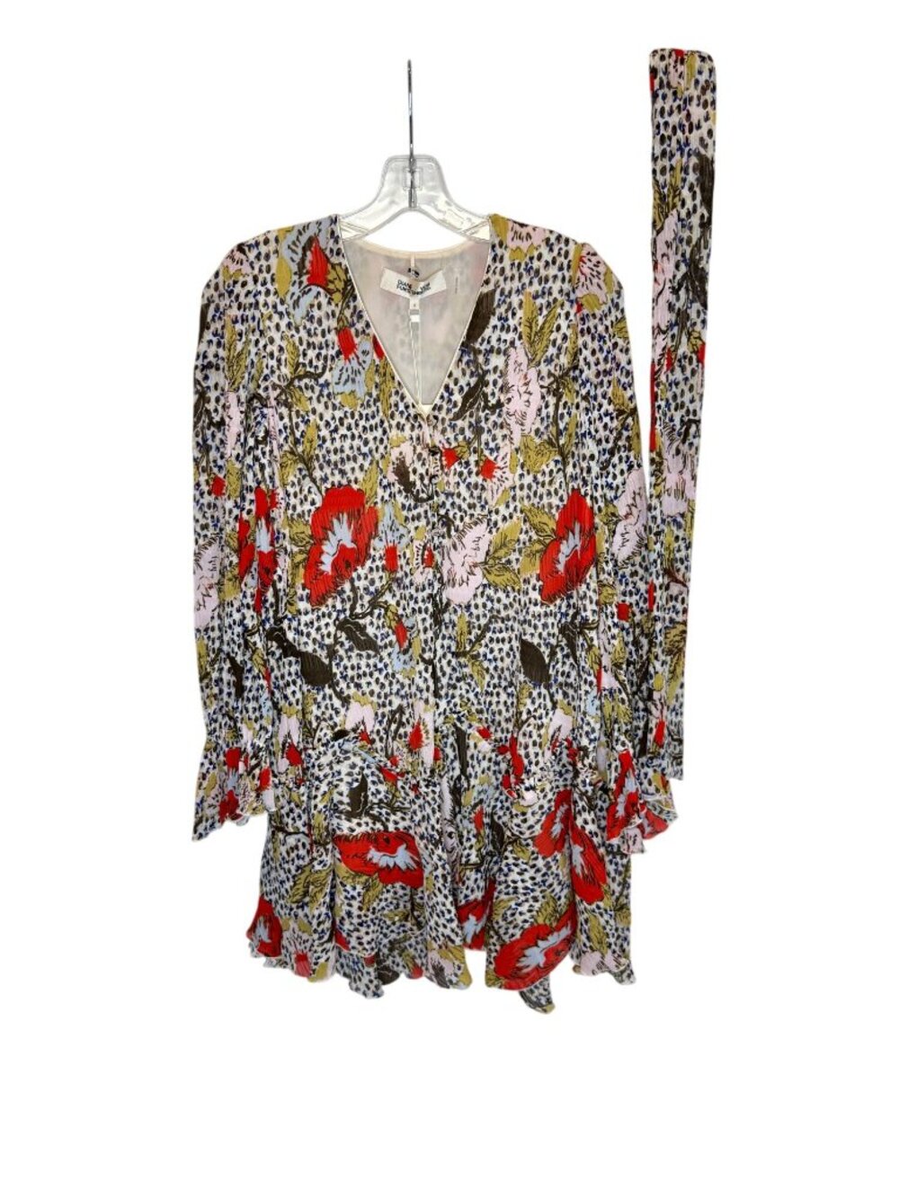 Diane von Furstenberg floral-print plissé-chiffon mini dress NWT - Size 2 - Picture 2 of 8
